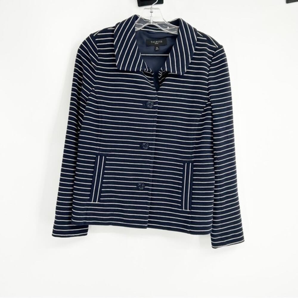 Talbots Knit Striped Blazer Blue White Nautical Career Business Casual Size MP